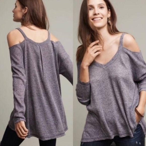 NWOT Deletta Anthropologie Cold Shoulder Sweater Top 💙 Size Small - Picture 1 of 6